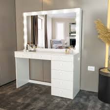 lighted makeup vanity desk with 7 drawers