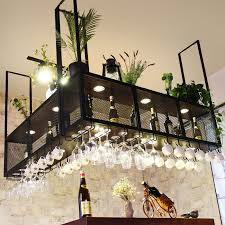 This hanging style wine glass rack offers a sense of elegance in a modern style, and it will become a focal point in your kitchen. Bar Wrought Iron Decorative Hanger Home Solid Wood Ceiling Hanging Cabinet Upside Down High Glass Rack Bar Hanging Wine Rack Win Bar Wine Cabinets Aliexpress