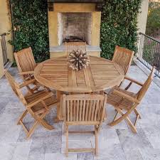 Royal Teak Collection P59spa 7 Piece Teak Patio Dining Set With 60 Inch Round Drop Leaf Table Sailor Folding Arm Chairs Spa Multi Cushions