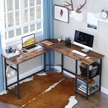 I have a desk like this, but it doesn't have that beautiful fancy detail. 17 Stories Industrial L Shaped Computer Desk Corner Desk Office Study Workstation With Shelves For Home Office Space Saving Easy To Assemble Vintage Brown Reviews Wayfair Ca