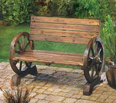 The Rustic Wagon Wheel Garden Bench