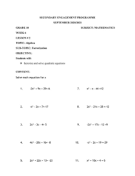 Grade 10 Worksheets Mathematics