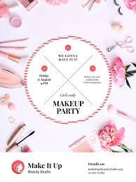 makeup party invitation with cosmetics