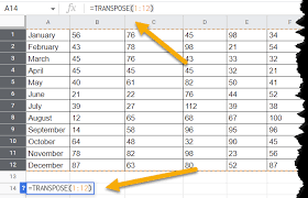 use the transpose function in google