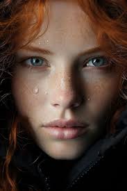 red hair and freckles on her face