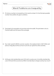 Inequality Word Problems Worksheets