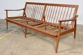 danish style wood framed sofa by