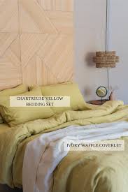 Chartreuse Yellow Linen Duvet Cover 1