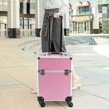 rolling makeup train case pink trolley