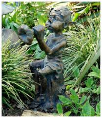 Bronze Garden Pixie Playing The Flower