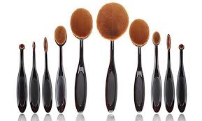professional oval makeup brushes set 10 pieces silver 10 pieces