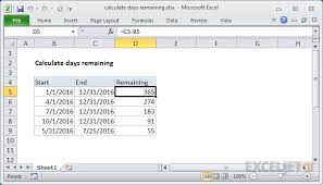 calculate days remaining excel