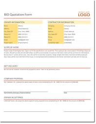 Bid Quotation Template For Excel Quotations Quote