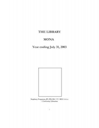 The Library Mona Year Ending July 31 2003 Uwi Edu