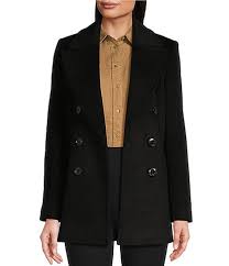 Kenneth Cole New York Notched Collared Double Ted Wool Peacoat S