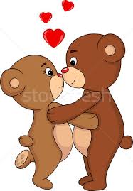 cartoon bear couple kissing vector