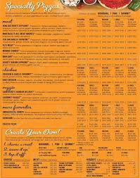menu at round table pizza pizzeria