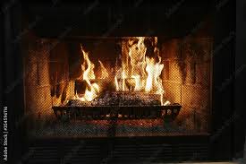 Wood Burning Fireplace In A Home Stock