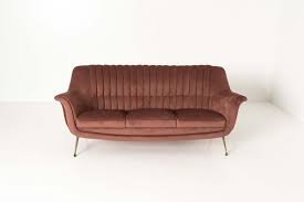 Pink Velvet And Brass Sofa 1950s
