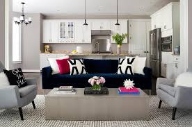 Glam blue bedroom & living room ideas & tour | luxury home 2020. Dark Blue Velvet Sofa With Black And White Pillows Contemporary Living Room