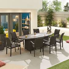 8 Seat Oval Dining Set With Firepit Table