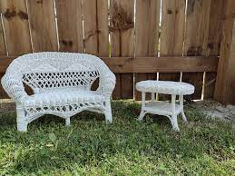 Wicker Doll Size Loveseat And Coffee