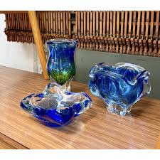 Vintage Czech Blue Glass Vase By Josef