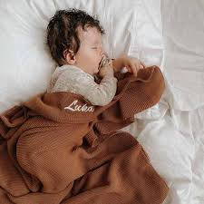 Personalised Brown Baby Blanket Knitted