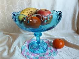 Fruit Bowl In Blue Glass Fruit Basket
