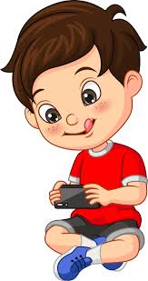 cartoon little boy with mobile phone