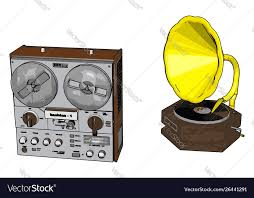 old radio recorder with gramophone on