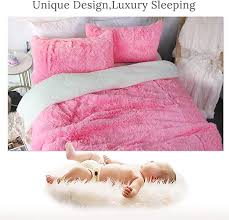 Pink Fluffy Bedding Set Faux Fur