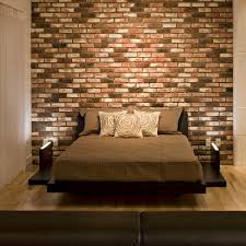 wall behind the bed brick headboard
