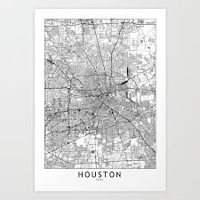 Travel maps for business trips, address search, tourist driving directions: Houston White Map Art Print By Multiplicity Society6