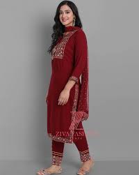 red kurta suit sets for women by
