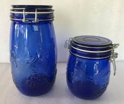 2 Vtg Cobalt Blue Glass Canisters Jars