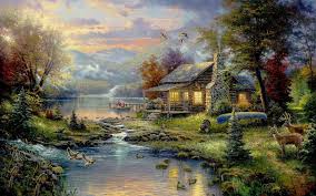 Paintings Nature Birds Animals Houses