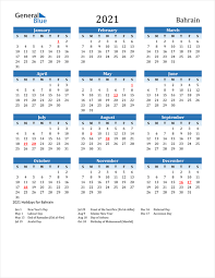 The 2021 calendar is automatically generated and can always be visited online. 2021 Calendar Bahrain With Holidays