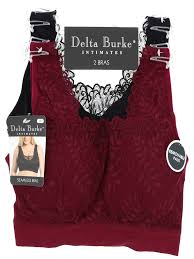 Delta Burke Intimates Womens Queen Size Lacey Seamless Comfort Bralette Set 2x Wine Black