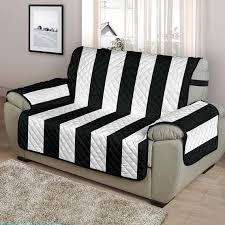 Striped Loveseat Slipcover Black White