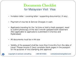 Original approval letter from the immigration department of malaysia or another authority. Malaysian Visit Visa Sanctum Consulting