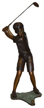 susan plays golf bronze statue size