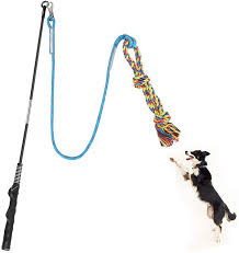 They look like fishing poles with fleece at the end instead of a hook. Kitchen Dining Meieke Flirt Pole Toy For Dogs Pet Teaser Wand Outdoor Interactive Pet Dog Flirt Pole Training Exercise Rope Toy For Small Medium Large Dogs Amazon Com