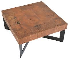 Square Wood Mosaic Coffee Table Metal