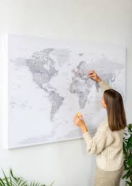 Detailed Push Pin World Map Canvas