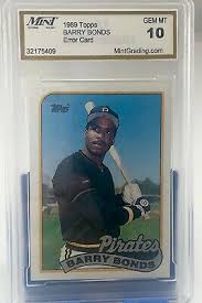 1987 donruss opening day barry bonds #163a bv $300 the first print run featured johnny ray, bonds' pirates teammate instead of the great slugger. Barry Bonds 1989 Topps Error Card Mint Gem Mt 10 Ebay
