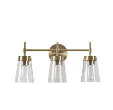Manor Brook Bea 3 Light Antique Brass Vanity Light With Clear Glass For Sale Online