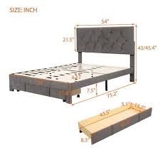 Gray Velvet Upholstered Platform Bed