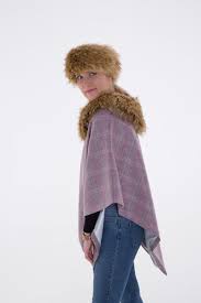 Regular Tweed Cape With Faux Fur Collar