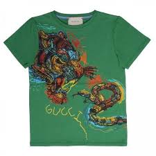 Gucci Kids Tiger Snake Print Cotton T Shirt 170 Green